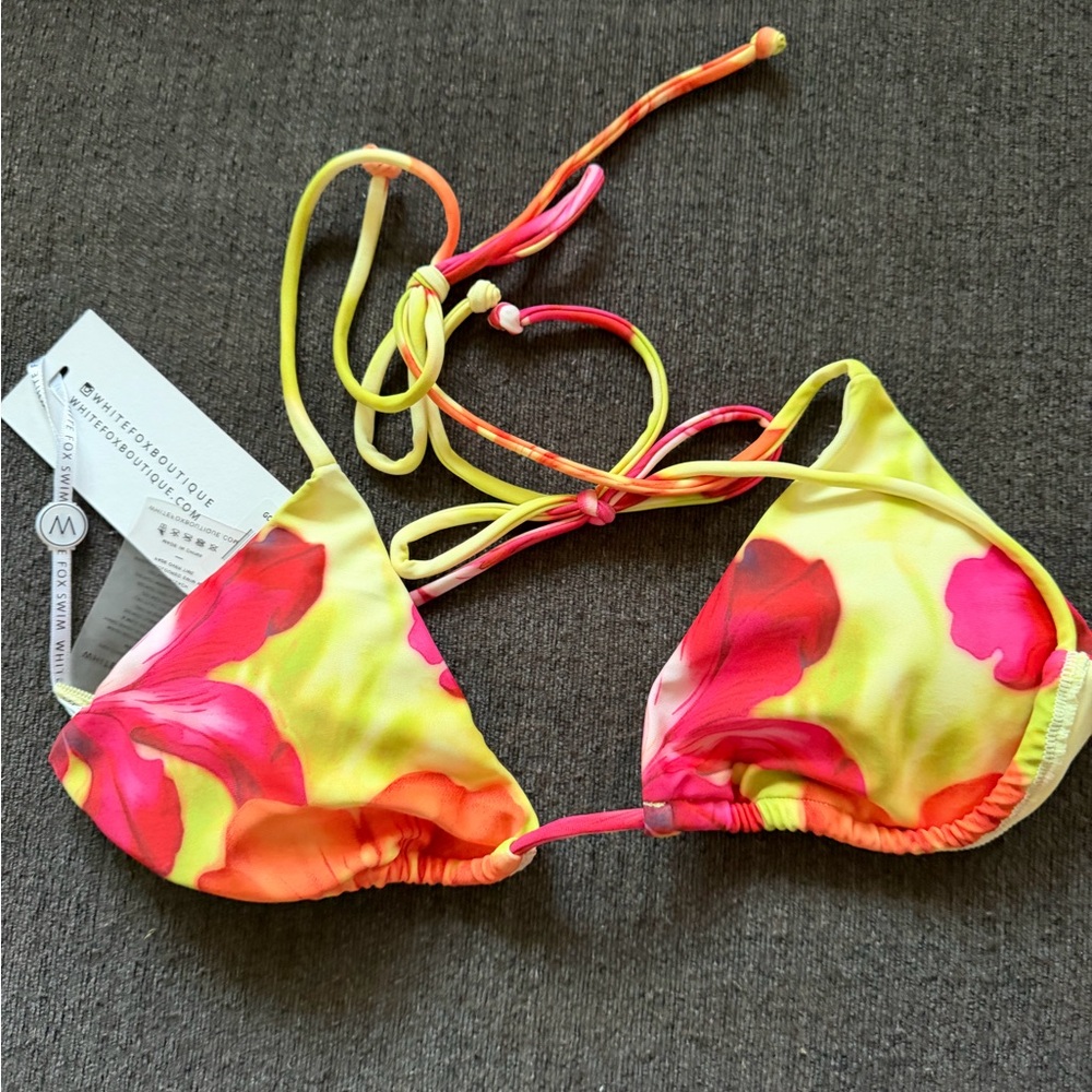 White Fox Boutique Neon Floral Triangle Swim Top - Yellow/Pink/Orange